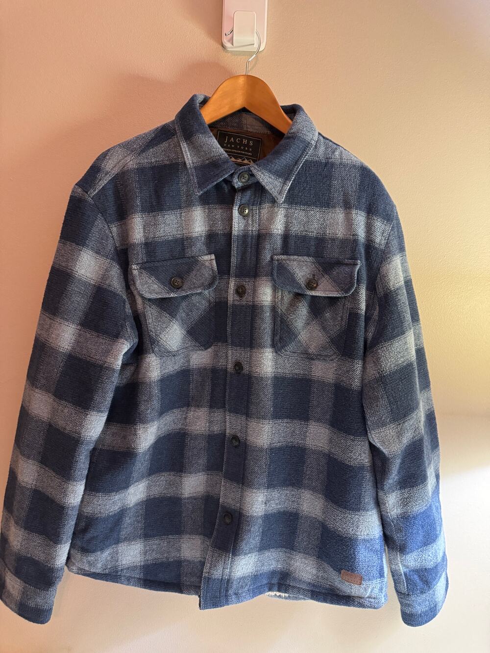 JACHS New York Men’s L Plaid Sherpa Lined Shirt Jacket Shacket Wool Blend